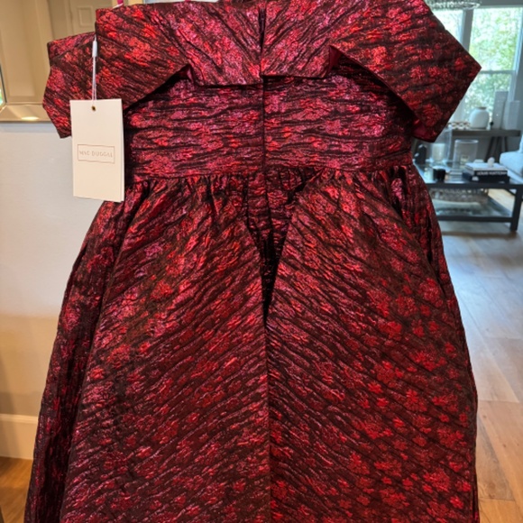 Mac Duggal Brocade Off-Shoulder Bow Mini Dress 8 RUBY - Picture 5 of 8